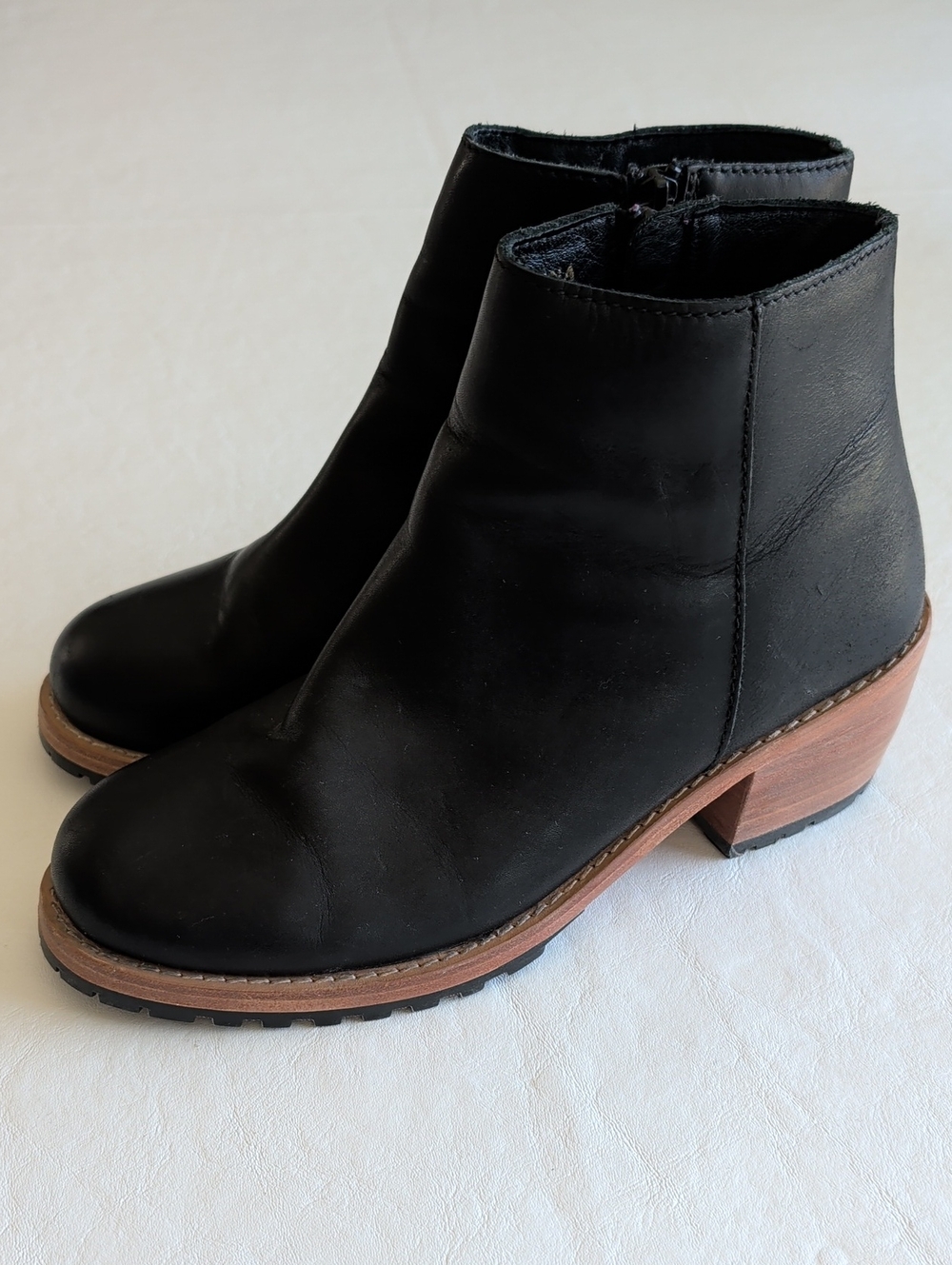 Portland Leather Patina Black Side Zip Chunky Heeled Boots Women's Size 9